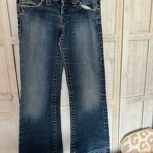True Religion Blue Flare Wide Leg Jeans with Natural Fading